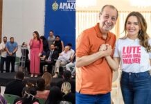 Anunciada por Omar como vice, Alessandra discursa ao lado de Roberto Cidade